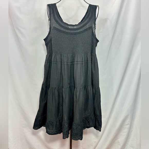 Lucky Brand boho black cinched mini dress size L - Picture 1 of 11